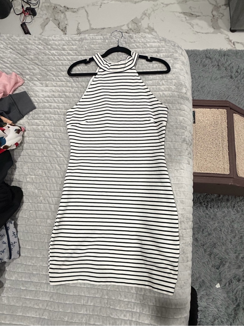 Windsor Black and White Striped Halter Mini Dress